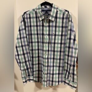 Tommy Hilfiger Men's Plaid Shirt - Navy and Mint